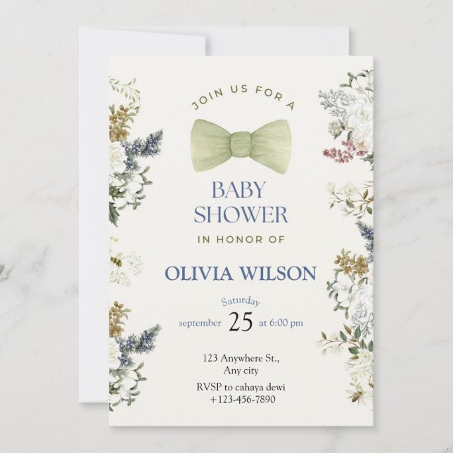 blommig elegant vacker baby shower inbjudan (Framsida)