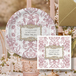 Blommig Elegant Vintage Rosa och Vit Guld Bröllop Pappersservett