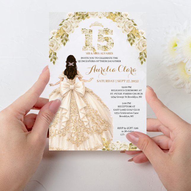 Blommig Elfenbensfärgad Prinsessklänning Coquette  Inbjudningar (Skapare uppladdad)