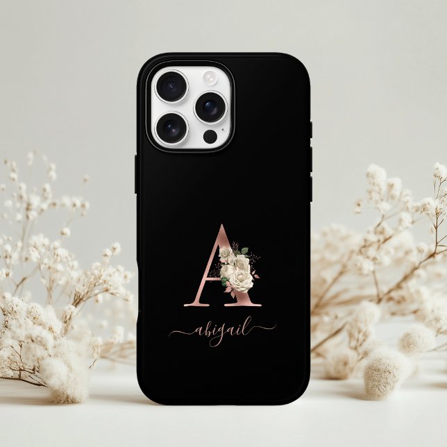 Blommig Elfenbensfärgad Roséguld Monogram Bokstav  (Skapare uppladdad)