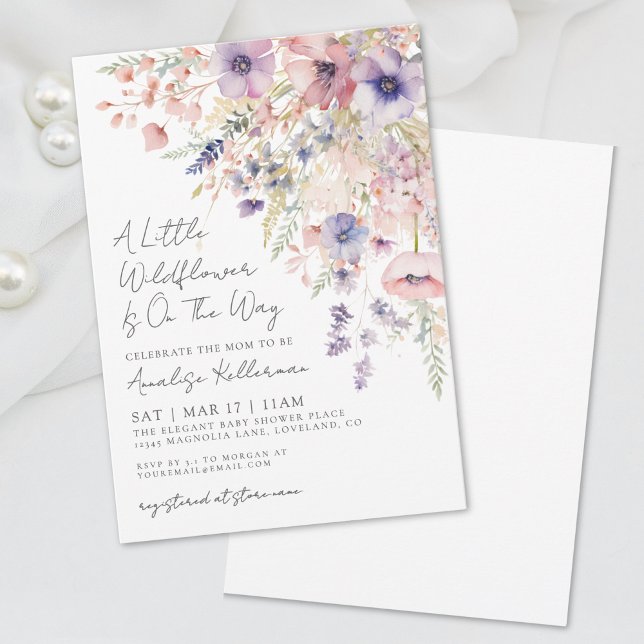Blommig En Liten Vildblomma Bebisshower Inbjudningar (Floral A Little Wildflower Baby Shower Invitation)