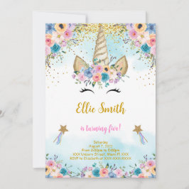 Blommig enhörning födelsedagsinbjudan inbjudningar