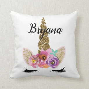 Blommig Enhörning Horn Modern Glamourös Glitter Kudde