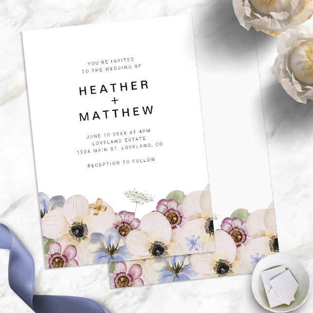 Blommig Enkel Boho Bröllop Inbjudningar (Modern Floral Simple Boho Wedding Invitation by Painted Paperie
)