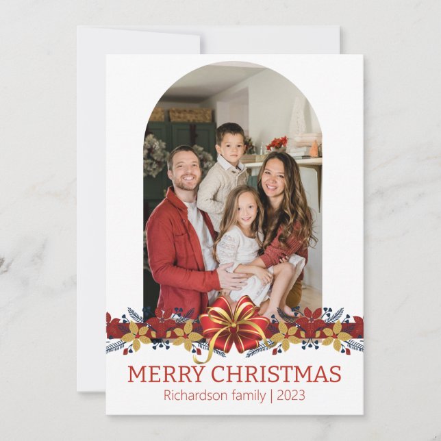 Blommig Enkel Elegant Familj Jul Foto Julkort (Framsida)