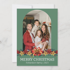 Blommig Enkel Elegant Familj Julbild Julkort