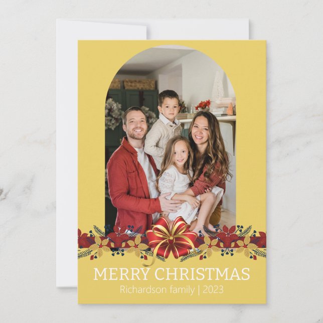 Blommig Enkel Elegant Familj Julbild Julkort (Framsida)