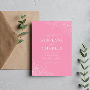 Blommig Enkelhet 1 Balett Rosa Minimal Bröllop Inbjudningar