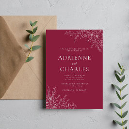 Blommig Enkelhet 1 Claret Minimal Bröllop Inbjudningar