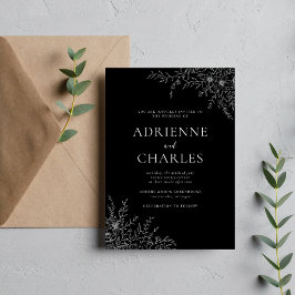 Blommig Enkelhet 1 Svart Minimal Bröllop Inbjudningar