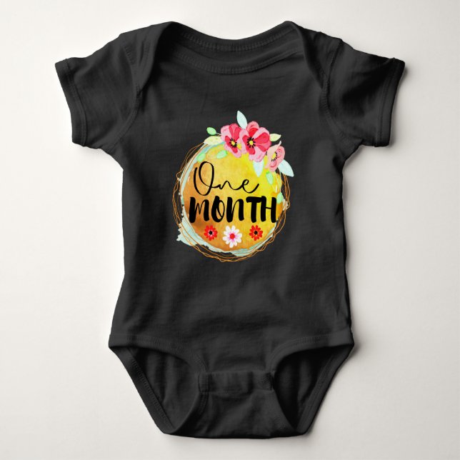 Blommig etikett för ett månaders baby bebis t shirt (Framsida)