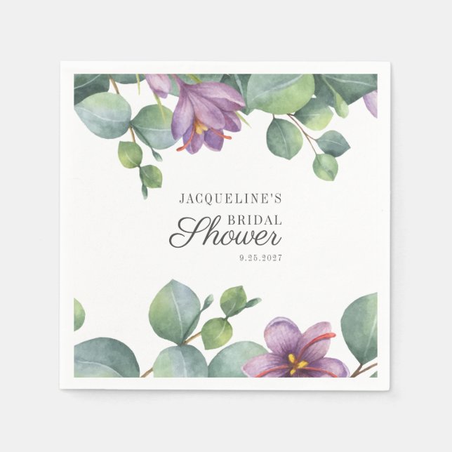 Blommig Eucalyptus Watercolor Script Bröllopsdusch Pappersservett (Framsidan)