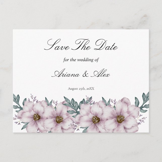 Blommig Eukalyptus Bröllop Spara Datum Vykort (Framsida)