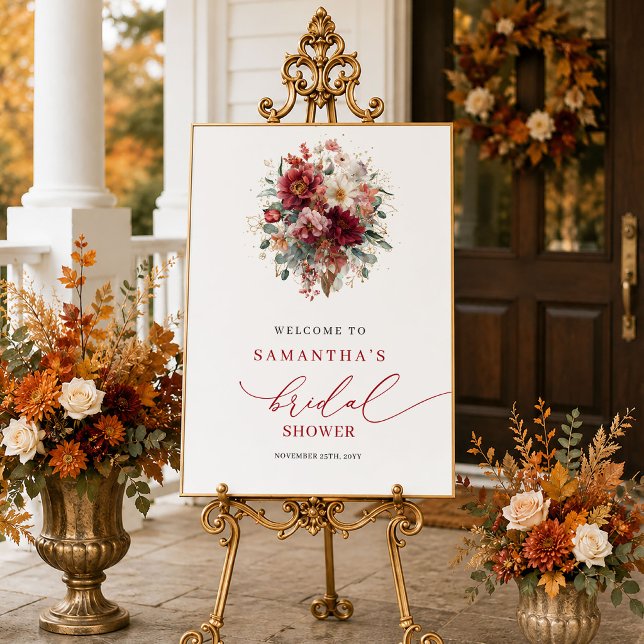 Blommig eukalyptus höst bröllopsdusch välkomstskyl poster (Floral eucalyptus autumn bridal shower welcome sign

)