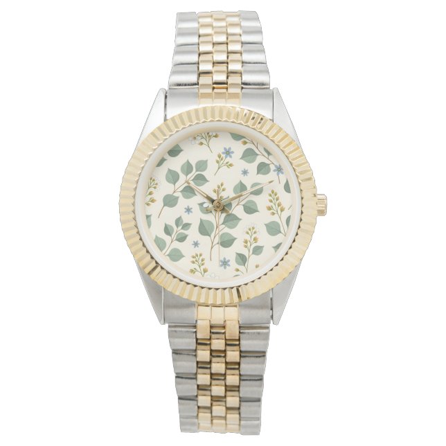 Blommig eukalyptus sömlöst mönster armbandsur (Framsida)