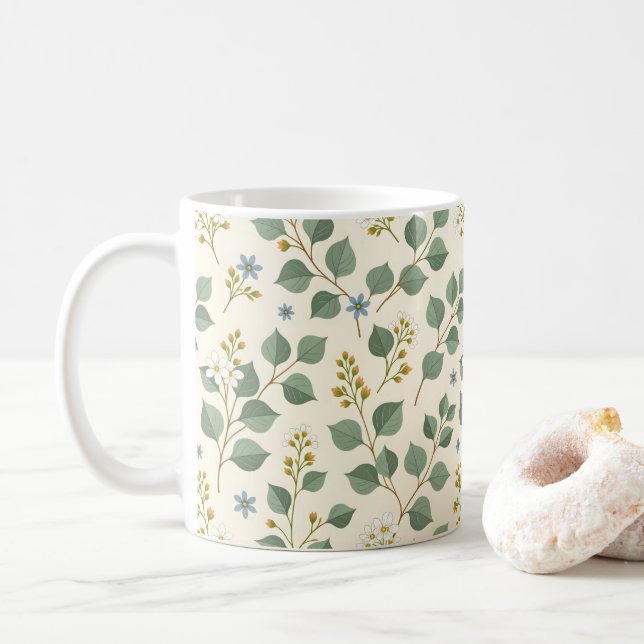 Blommig eukalyptus sömlöst mönster kaffemugg (Med munk)