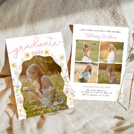 Blommig examensfest fotoinbjudan inbjudningar