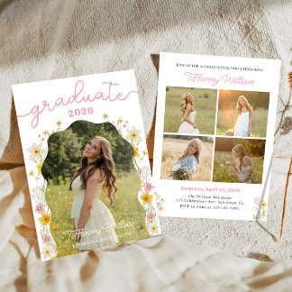 Blommig examensfest fotoinbjudan inbjudningar