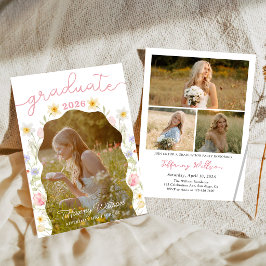 Blommig examensfest fotoinbjudan inbjudningar