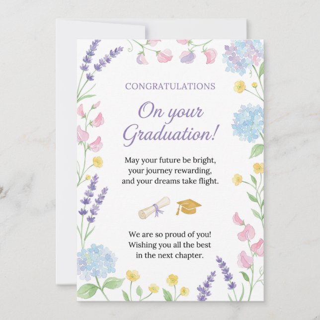 Blommig examenskort: Eleganta gratulationer för Inbjudningar (Framsida)