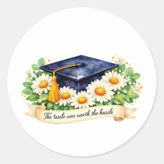 Blommig examenspresent Cute Watercolor Examenströj Runt Klistermärke
