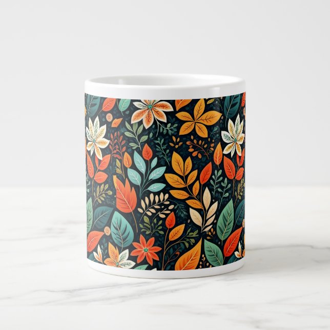 Blommig exotisk blommönster jumbo mugg (Framsidan)