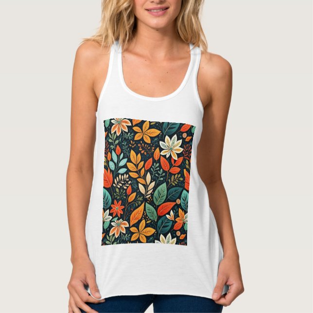 Blommig exotisk blommönster linne med racerback  (Framsida)