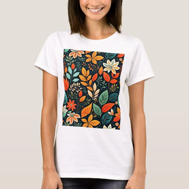 Blommig exotisk blommönster t shirt (Framsida)