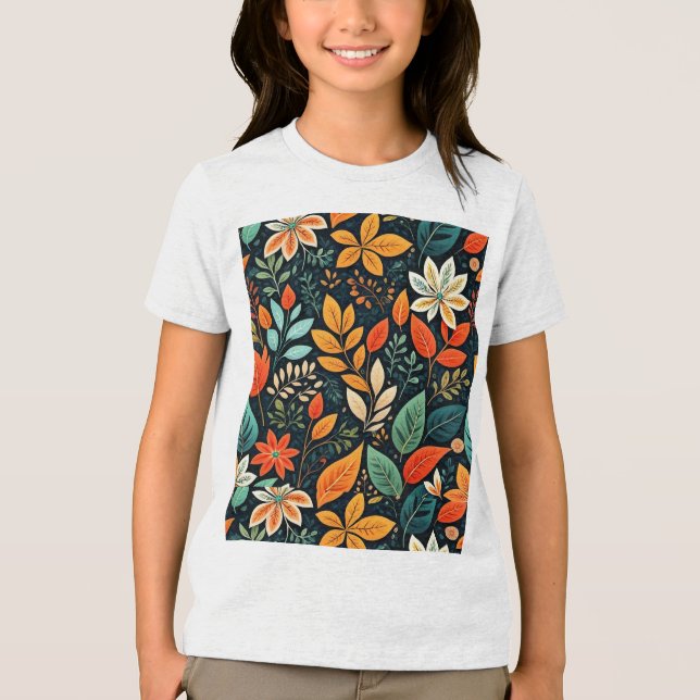 Blommig exotisk blommönster t shirt (Framsida)