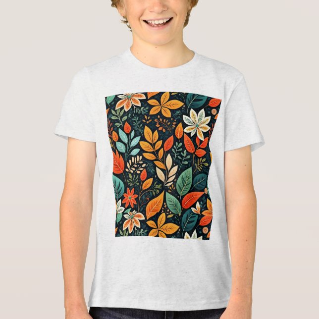 Blommig exotisk blommönster t shirt (Framsida)