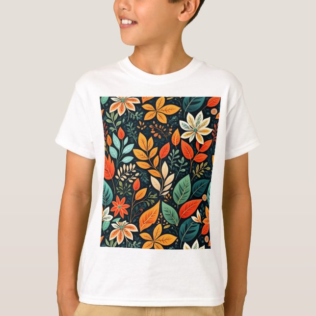 Blommig exotisk blommönster t shirt (Framsida)