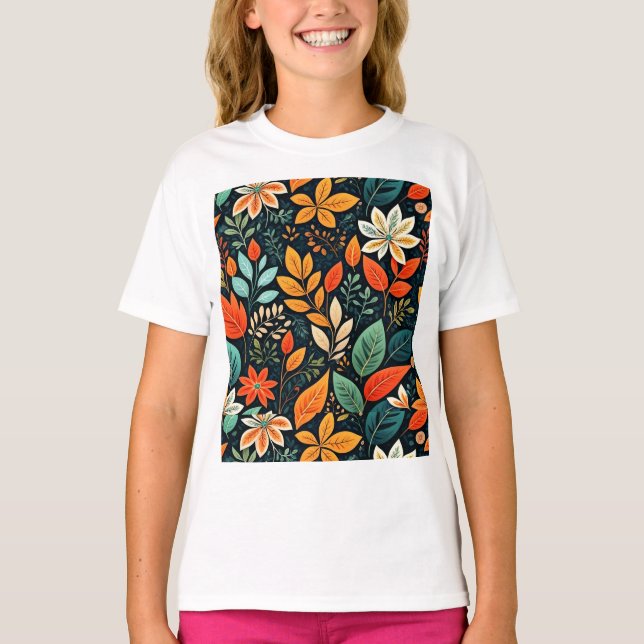 Blommig exotisk blommönster t shirt (Framsida)