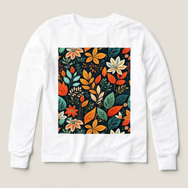 Blommig exotisk blommönster t shirt (Design framsida)