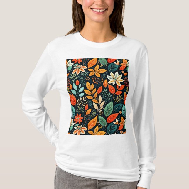 Blommig exotisk blommönster t shirt (Framsida)