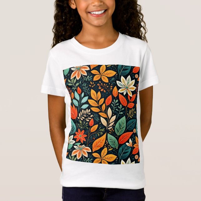 Blommig exotisk blommönster t shirt (Framsida)