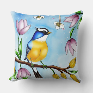 🌺✨ Blommig fågel accentkudde Fågelälskare present Kudde