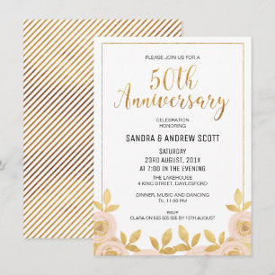 Blommig Falsk Guld 50-års Jubileums Inbjudan