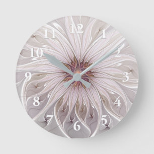 Blommig fantasi, Abstrakt Modern Pastellblomma Rund Klocka