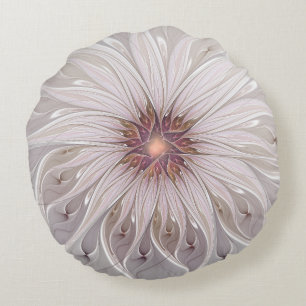Blommig fantasi, Abstrakt Modern Pastellblomma Rund Kudde