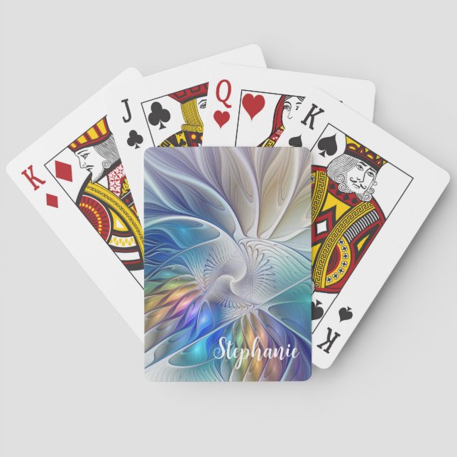Blommig fantasi, färgglad abstrakt fraktal blomma casinokort (Baksidan)