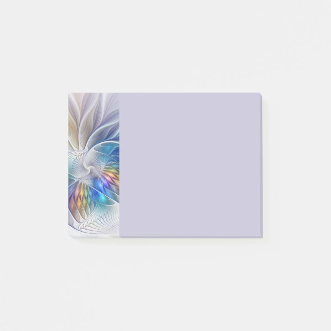 Blommig fantasi, färgglad abstrakt fraktalblomma post-it block (Framsida)