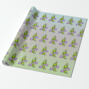 Blommig fantasi lila blommor gröna former fraktal presentpapper