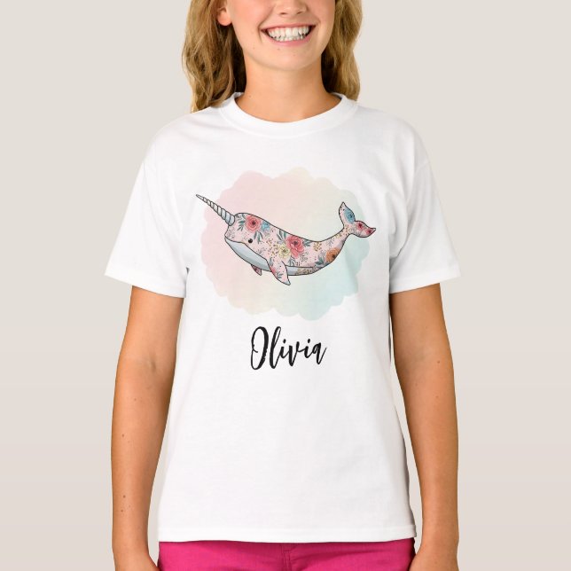Blommig Fantasi Narval T Shirt (Framsida)
