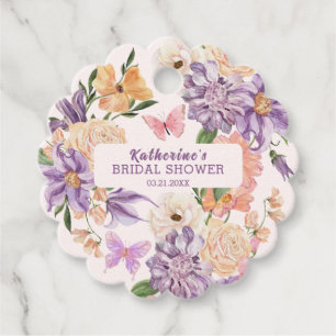 Blommig fantasifull trädgård Fjärilar Bröllopsdusc Gåvor Etiketter
