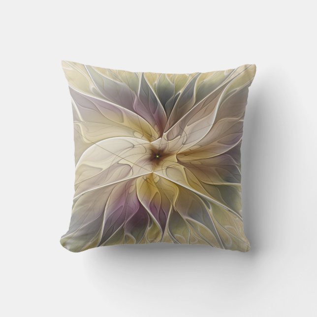 Blommig Fantasy Guld Aubergine Abstrakt Fraktal Ko Kudde (Framsida)