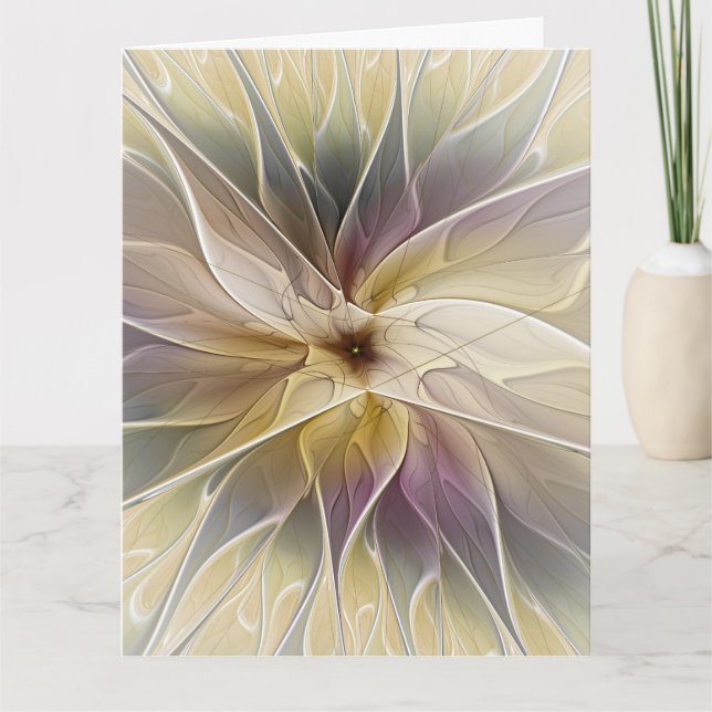 Blommig Fantasy Guld Aubergine Abstrakt Fraktal Ko Tack Kort (Framsida)