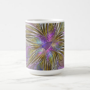 Blommig Färgrik Abstrakt Fraktal Med Rosa & Guld Kaffemugg