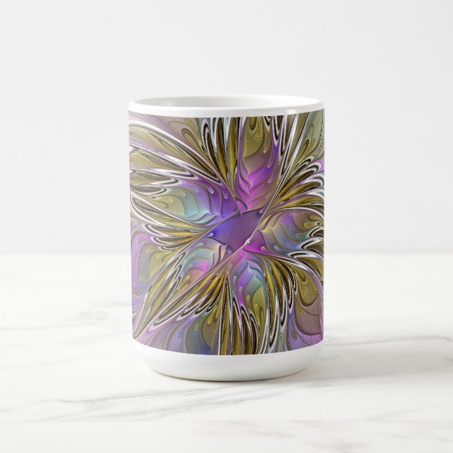 Blommig Färgrik Abstrakt Fraktal Med Rosa & Guld Kaffemugg (Center)