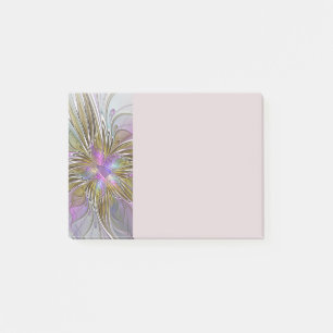 Blommig Färgrik Abstrakt Fraktal Med Rosa & Guld Post-it Block