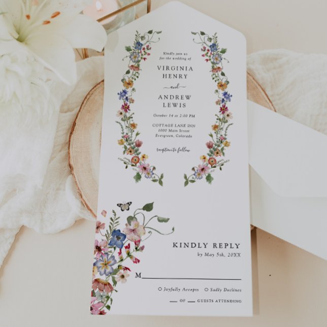 Blommig Färgrik Allt-i-ett Inbjudan (Floral Colorful Wedding All In One Invite by Painted Paperie
)